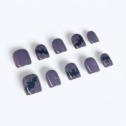 Bats: Press-on Nails purple with black bats Letty Does Nails