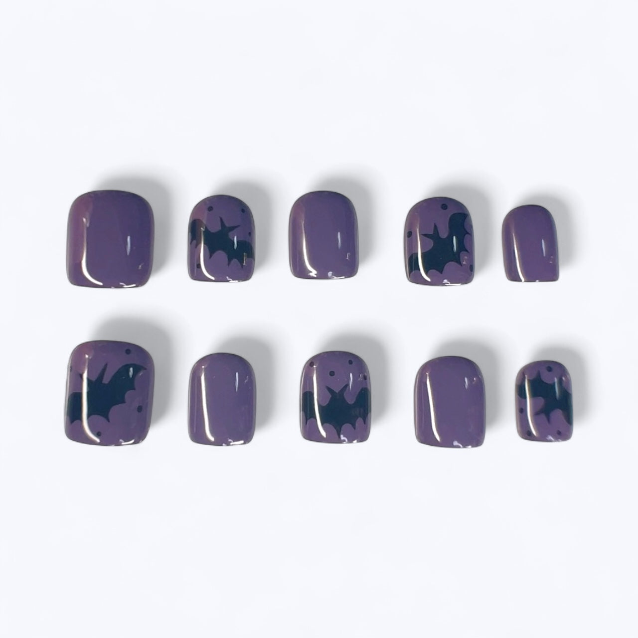 Bats: Press-on Nails purple with black bats Letty Does Nails