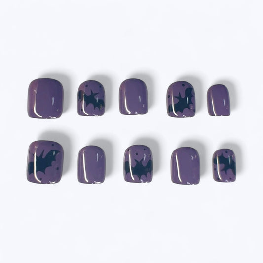 Bats: Press-on Nails purple with black bats Letty Does Nails